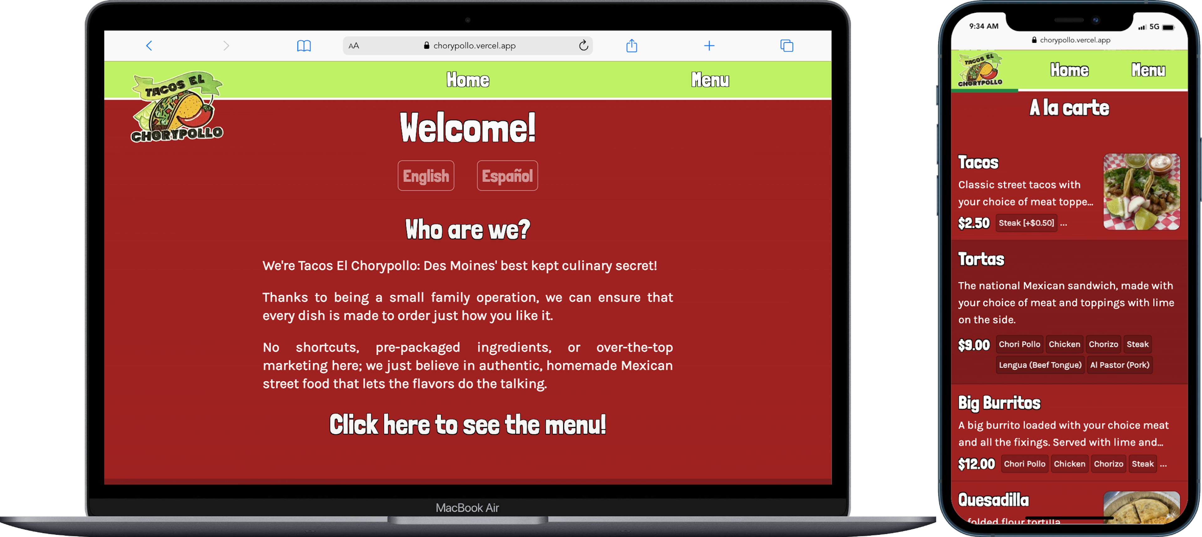 A screenshot of the chorypollo.com website