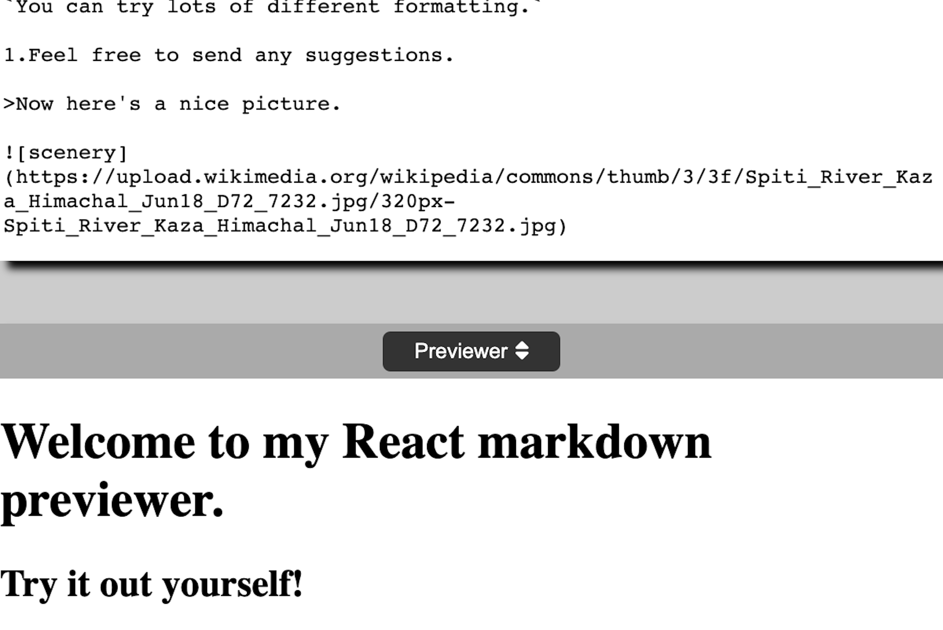 A screenshot of the markdown previewer app