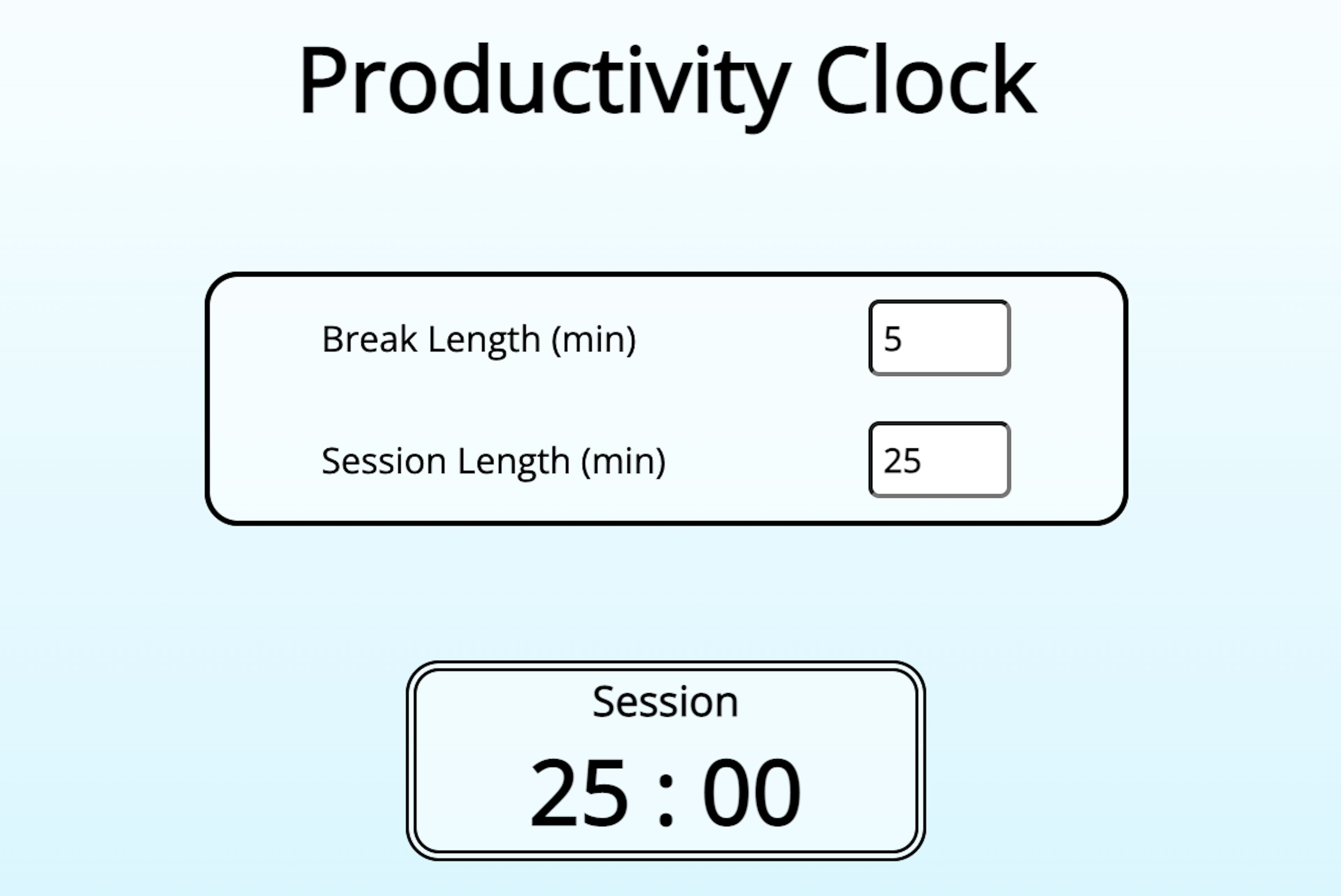 A screenshot of the productivity clock app